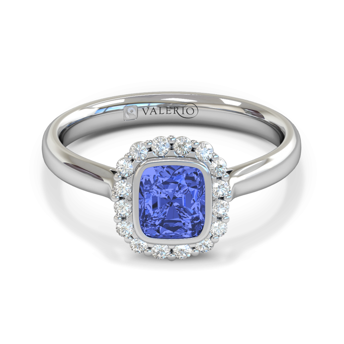 Blue Sapphire & Diamond Cluster Engagement Ring