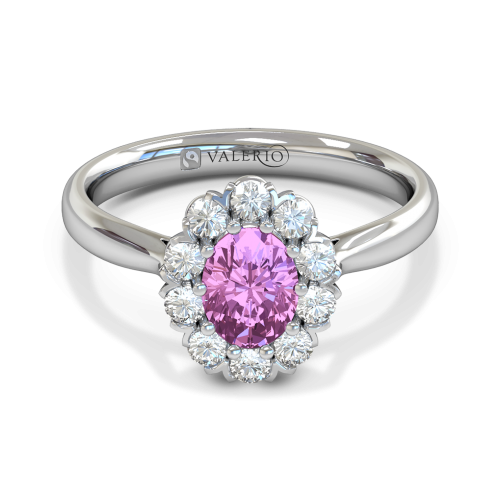 Oval cut Pink Sapphire and Diamond Engagement Ring