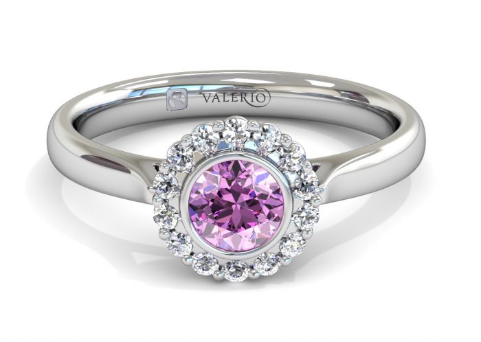 Pink Sapphire and Diamond Cluster Engagement Ring top